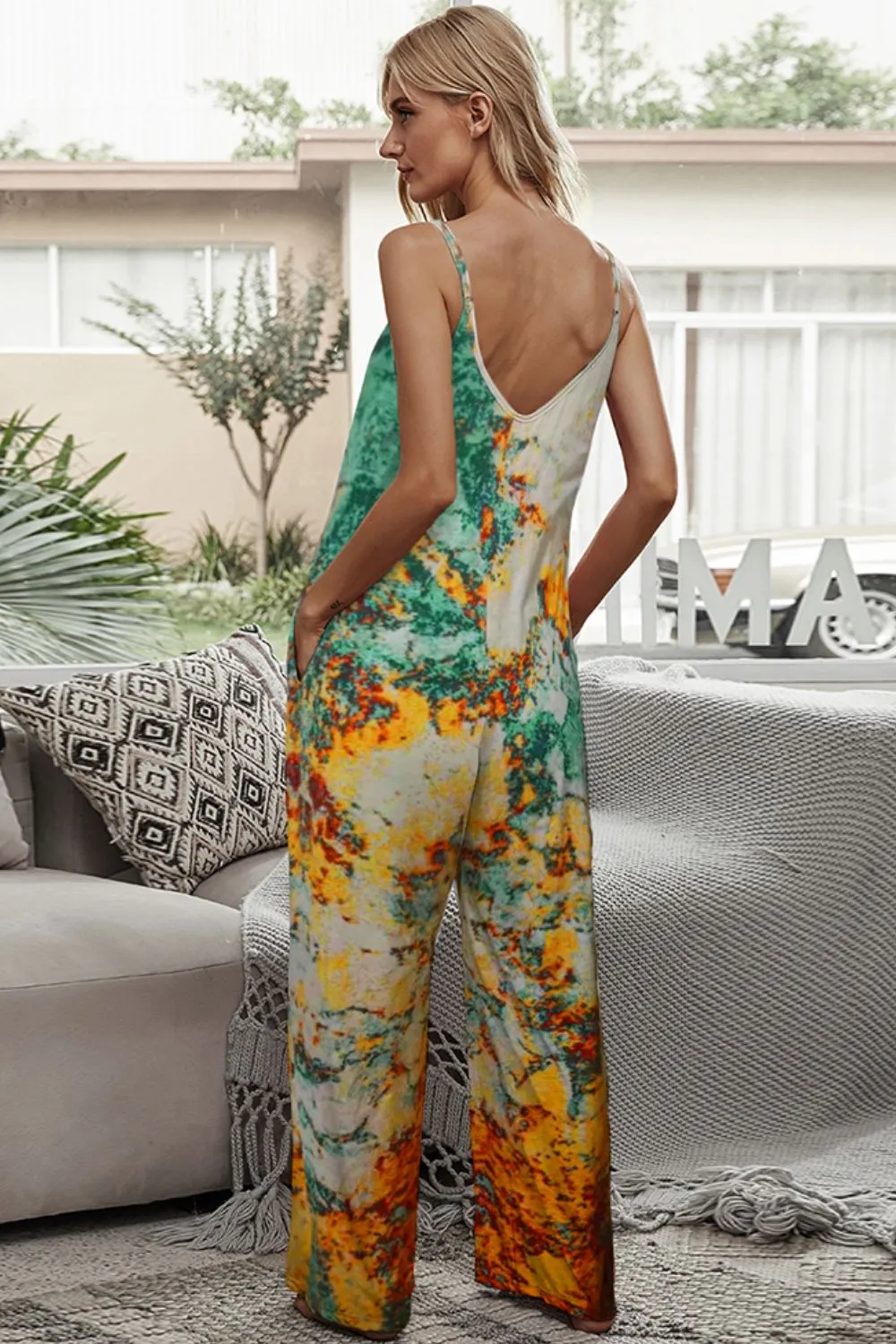 Shiny Tie-Dye Spaghetti Strap Jumpsuit with Pockets sold by Gigi Laurent product image thumbnail 2