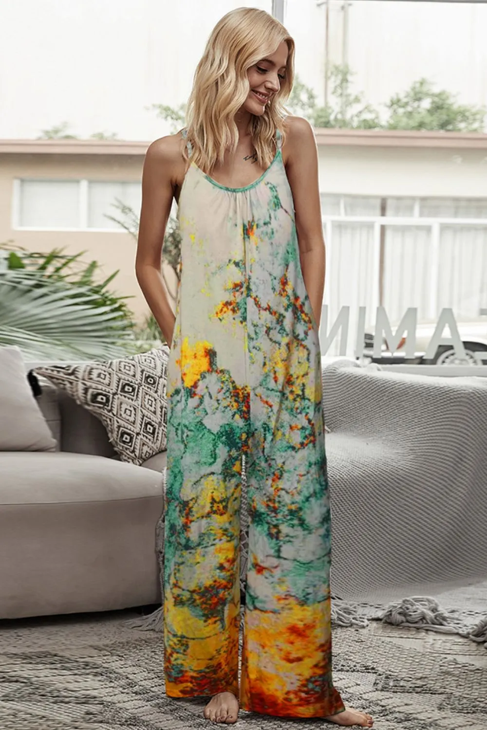 Shiny Tie-Dye Spaghetti Strap Jumpsuit with Pockets sold by Gigi Laurent product image thumbnail 4