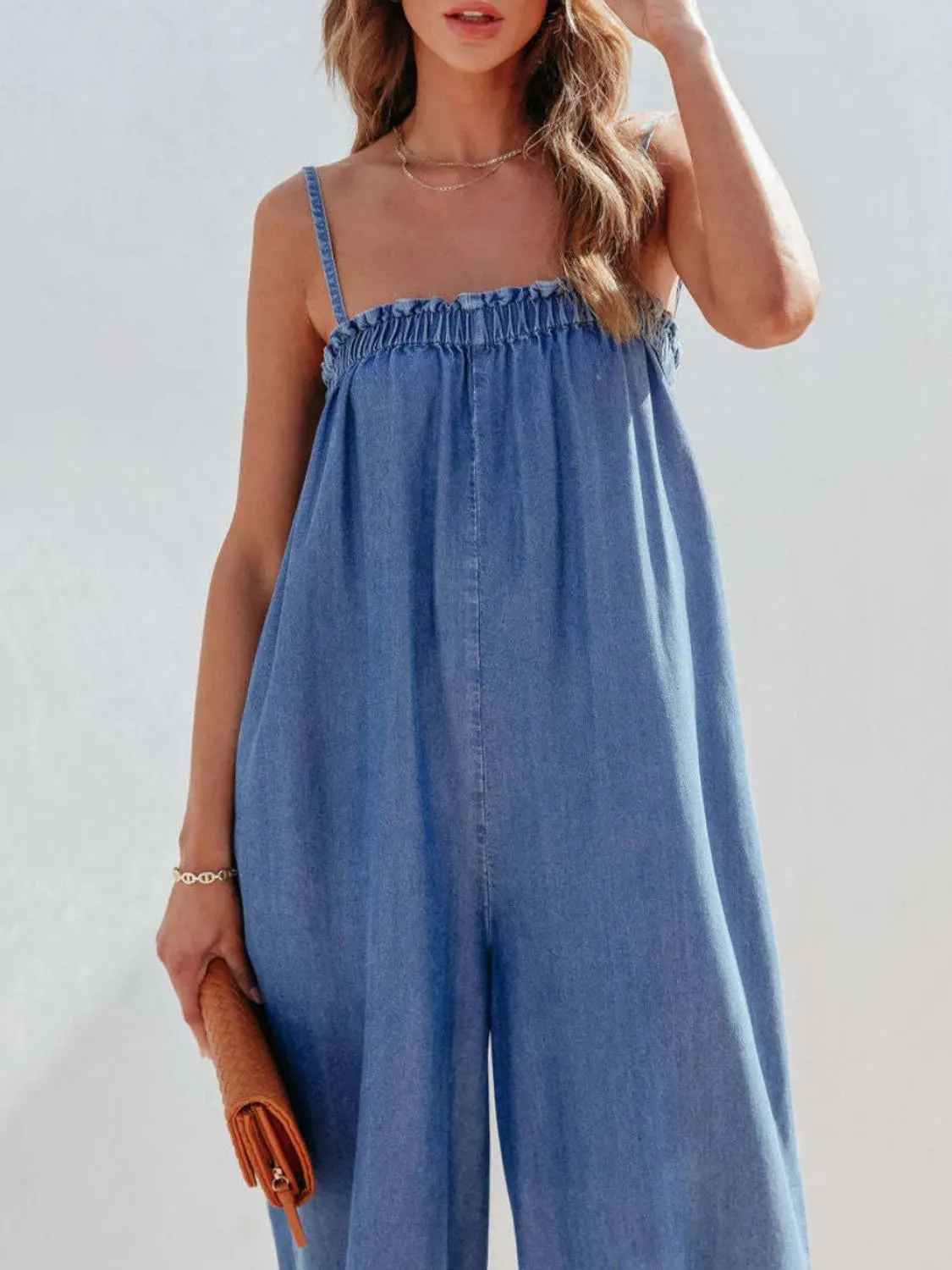 Spaghetti Strap Wide Leg Denim Jumpsuit sold by Gigi Laurent product image thumbnail 2