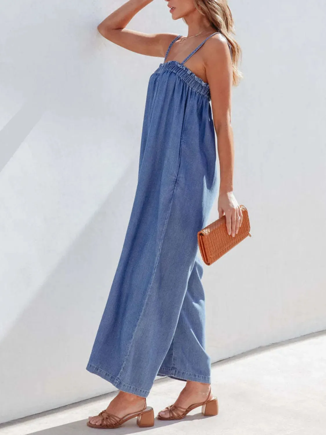 Spaghetti Strap Wide Leg Denim Jumpsuit sold by Gigi Laurent product image thumbnail 5