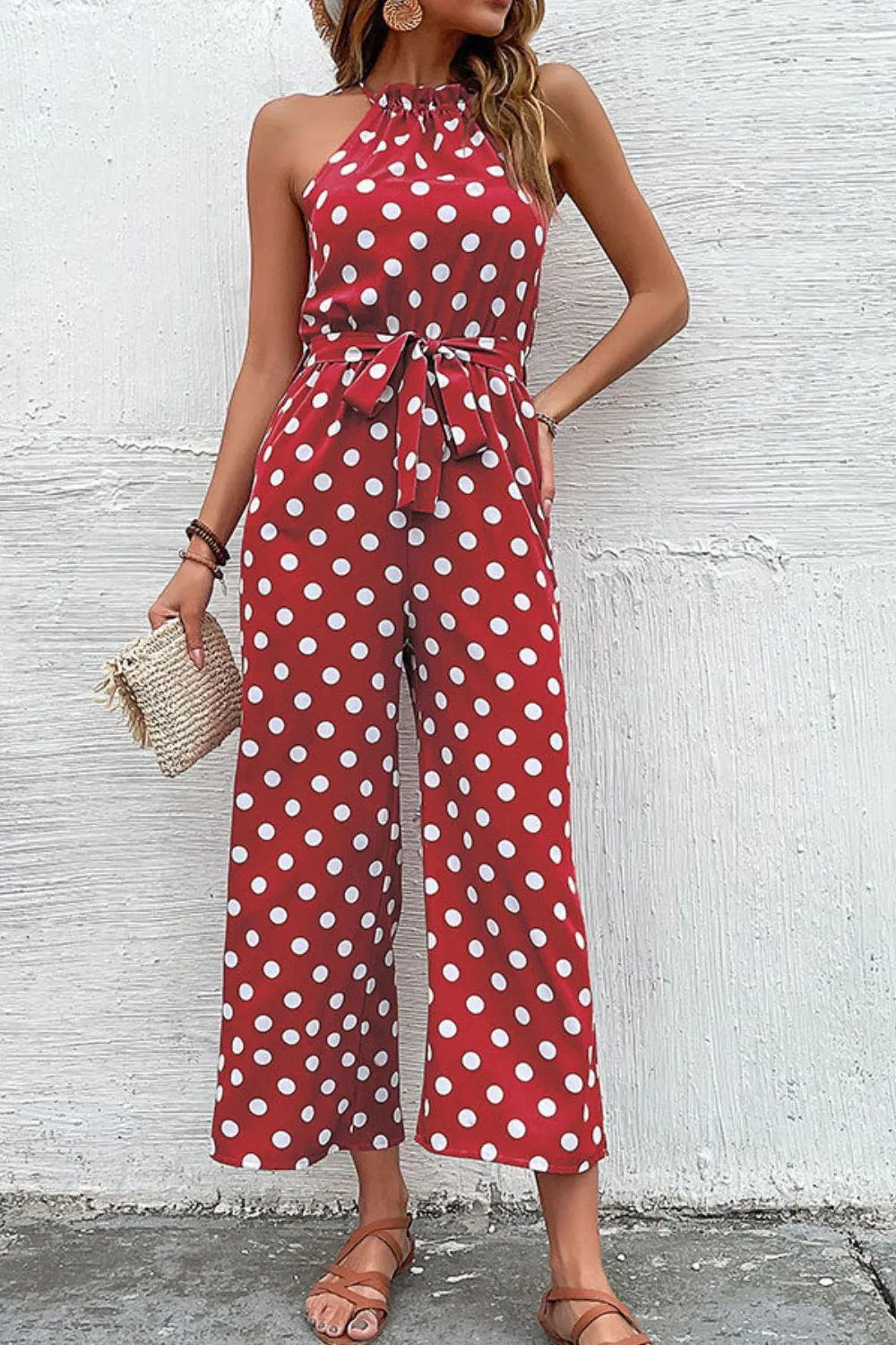 Perfee Polka Dot Grecian Wide Leg Jumpsuit sold by Gigi Laurent product image thumbnail 5
