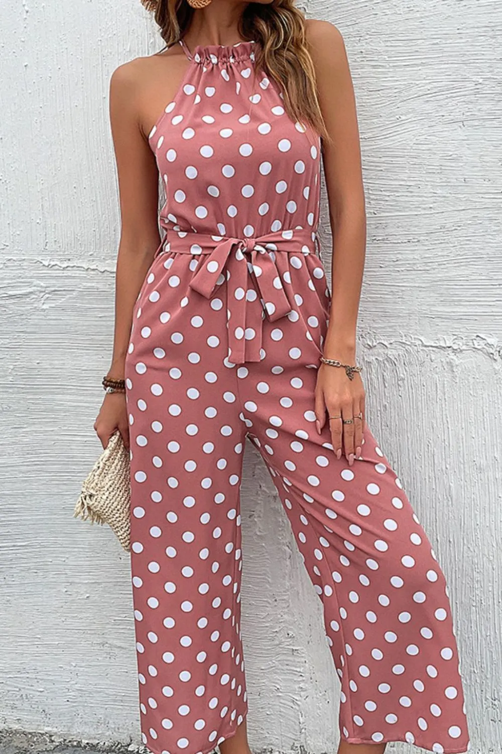 Perfee Polka Dot Grecian Wide Leg Jumpsuit sold by Gigi Laurent product image thumbnail 3