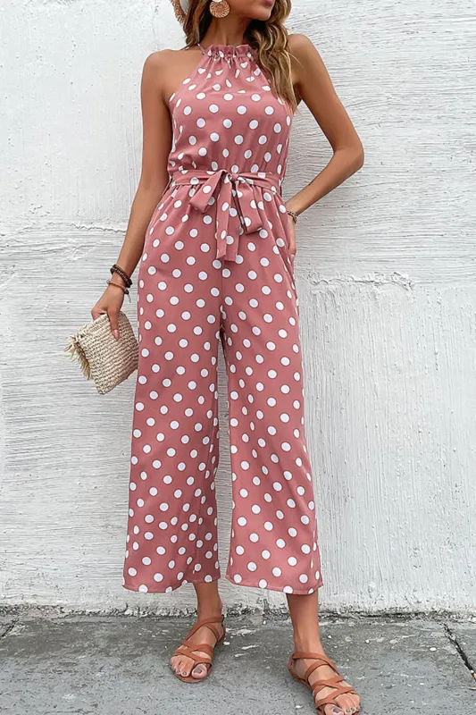 Perfee Polka Dot Grecian Wide Leg Jumpsuit sold by Gigi Laurent