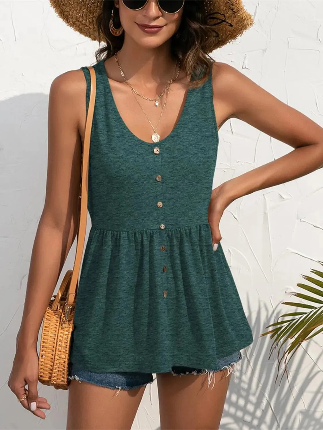 Decorative Button Wide Strap Tank sold by Gigi Laurent