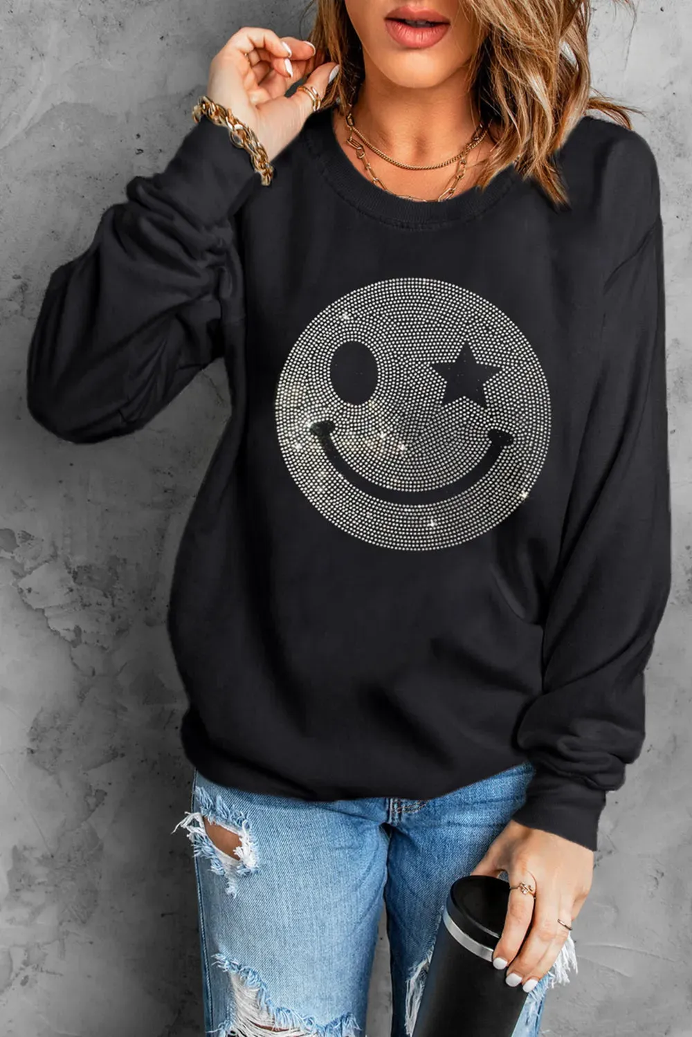 Rhinestone Smile Long Sleeve Sweatshirt sold by Gigi Laurent product image thumbnail 2