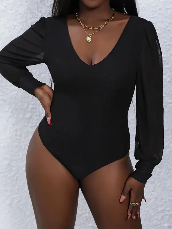 Perfee V-Neck Long Sleeve Bodysuit sold by Gigi Laurent