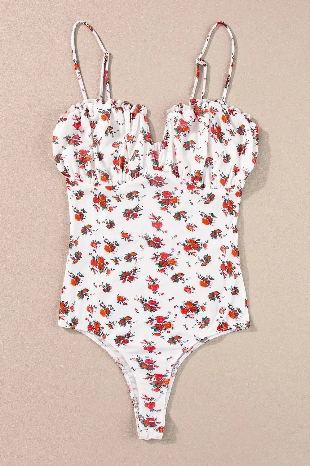 Floral Frilled Trim Spaghetti Straps Bodysuit sold by Gigi Laurent product image thumbnail 4