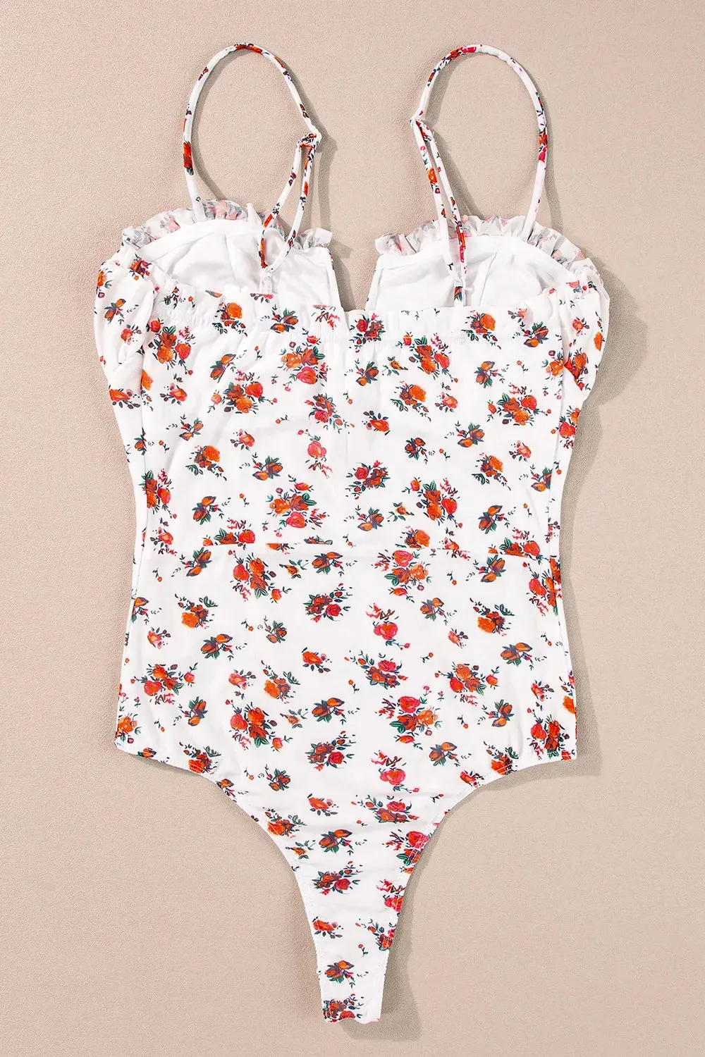 Floral Frilled Trim Spaghetti Straps Bodysuit sold by Gigi Laurent product image thumbnail 5