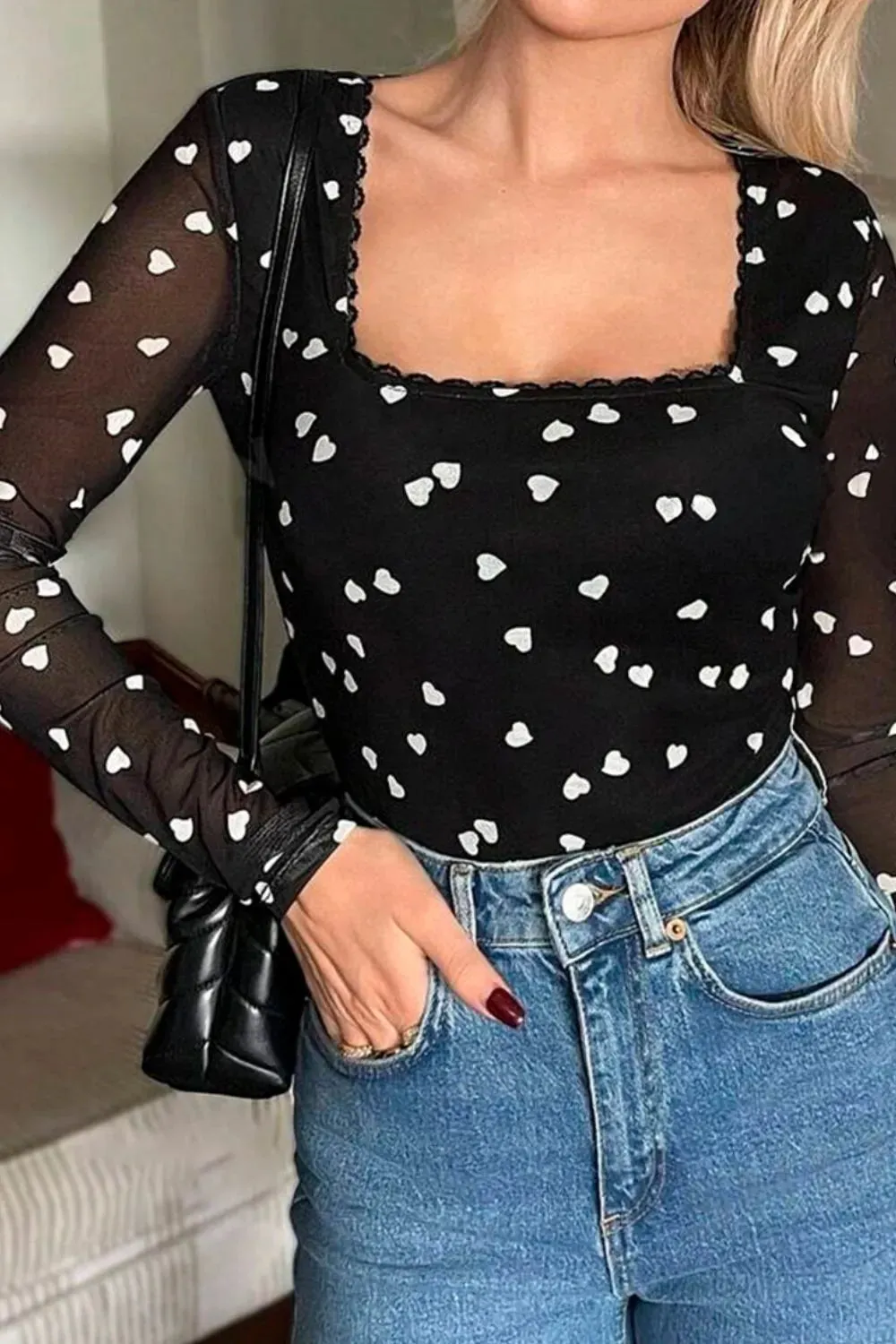 Heart Square Neck Long Sleeve Bodysuit sold by Gigi Laurent product image thumbnail 5