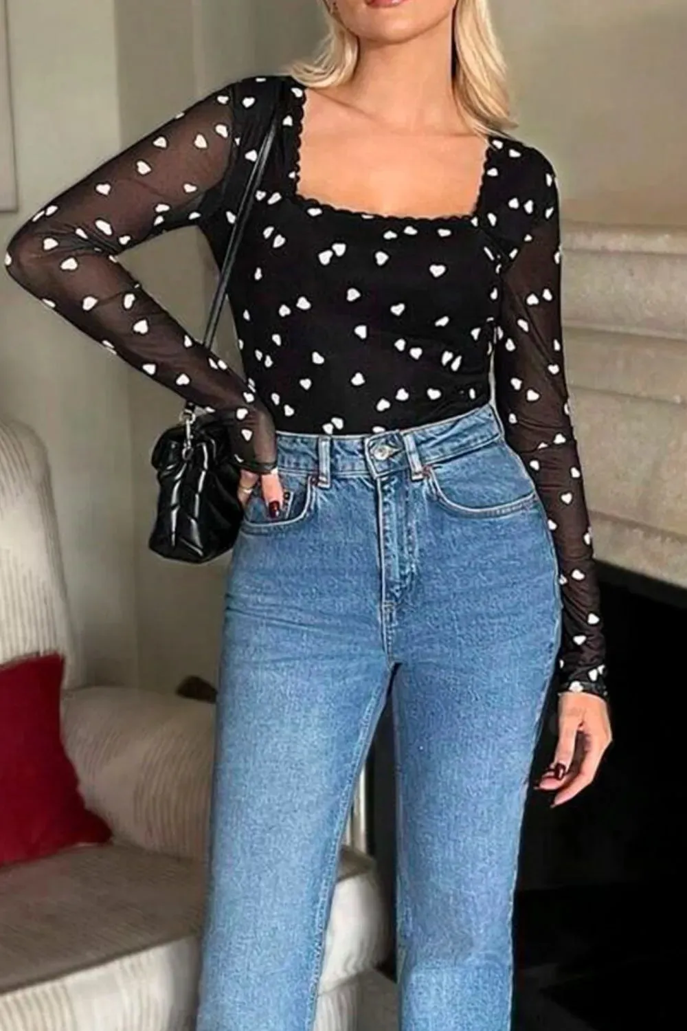 Heart Square Neck Long Sleeve Bodysuit sold by Gigi Laurent product image thumbnail 4