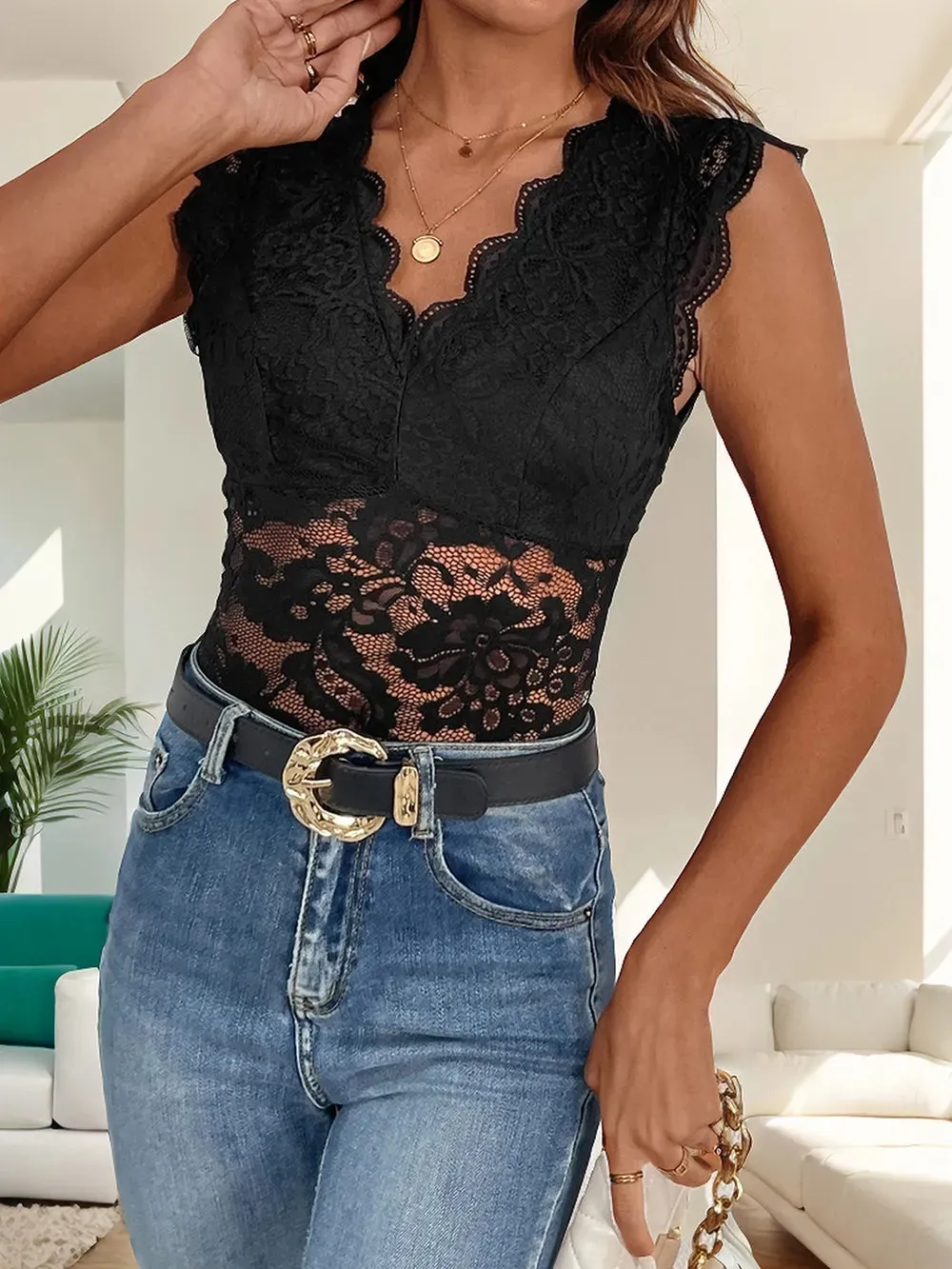 Perfee V-Neck Lace Bodysuit sold by Gigi Laurent product image thumbnail 5