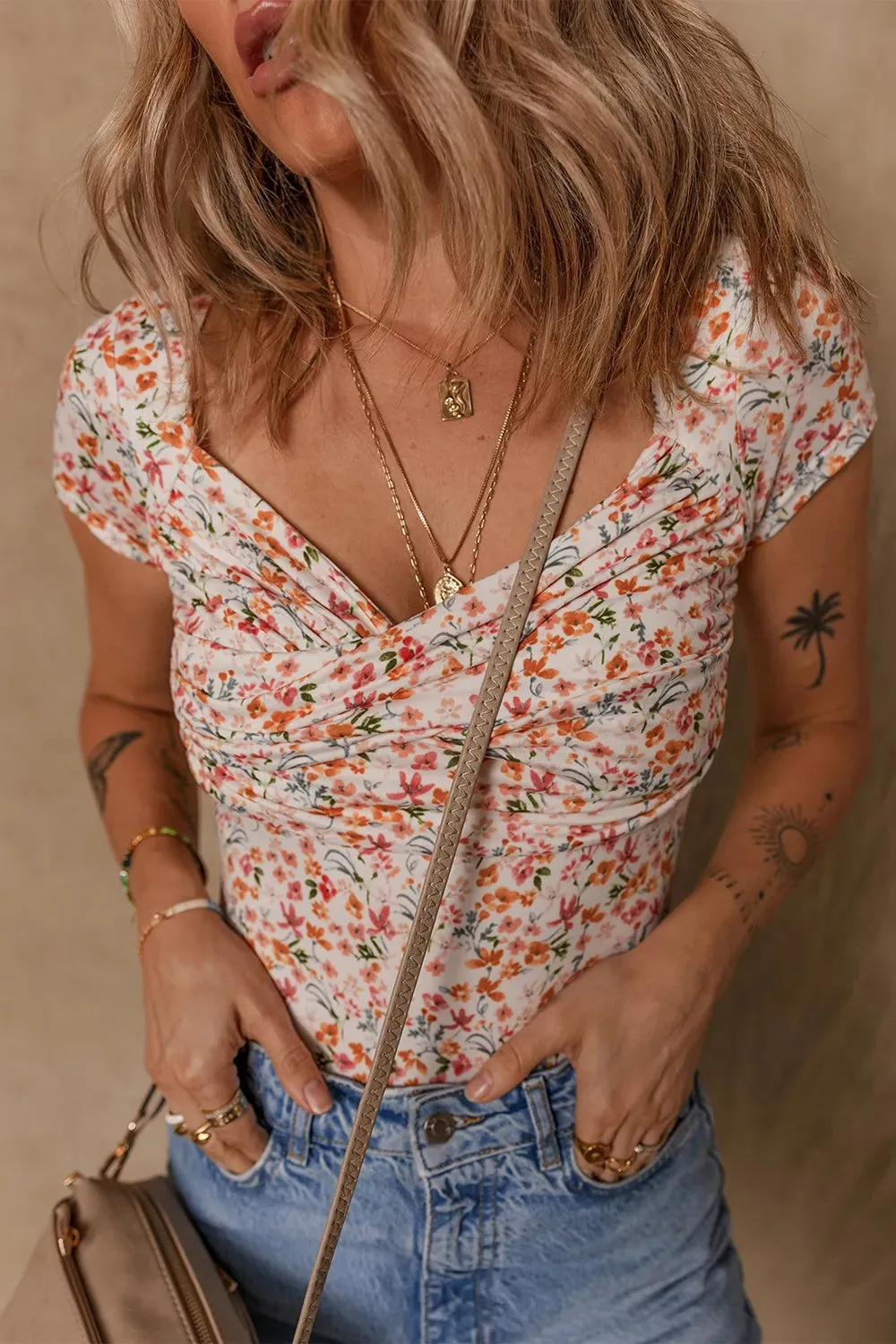 Printed Ruched Short Sleeve Bodysuit sold by Gigi Laurent product image thumbnail 3