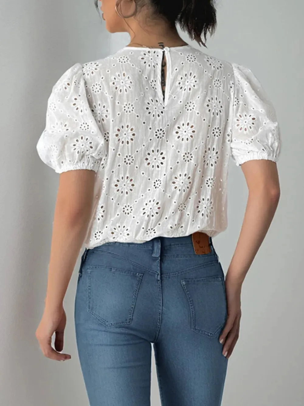 Perfee Tied Eyelet Short Sleeve Bodysuit sold by Gigi Laurent product image thumbnail 2