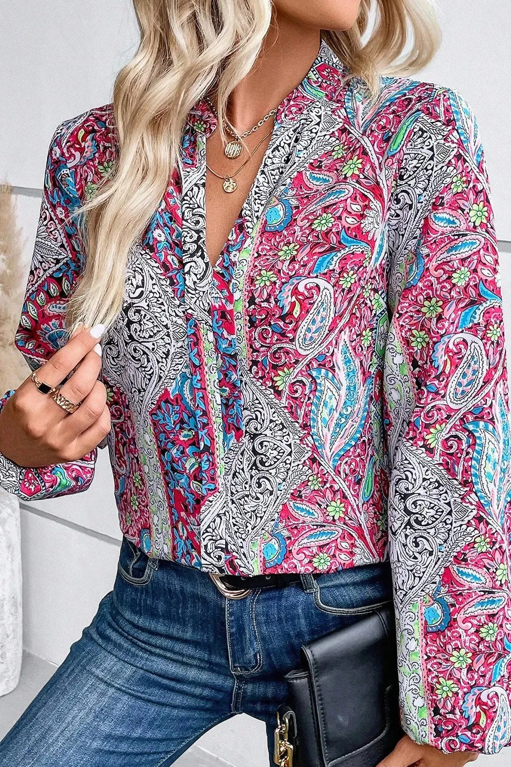 Printed Notched Long Sleeve Shirt sold by Gigi Laurent product image thumbnail 3
