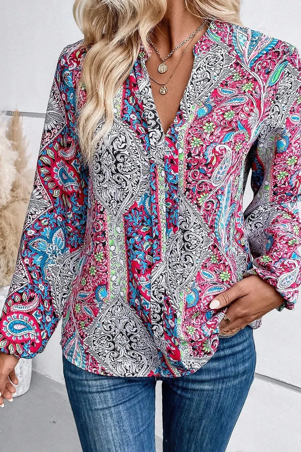 Printed Notched Long Sleeve Shirt sold by Gigi Laurent