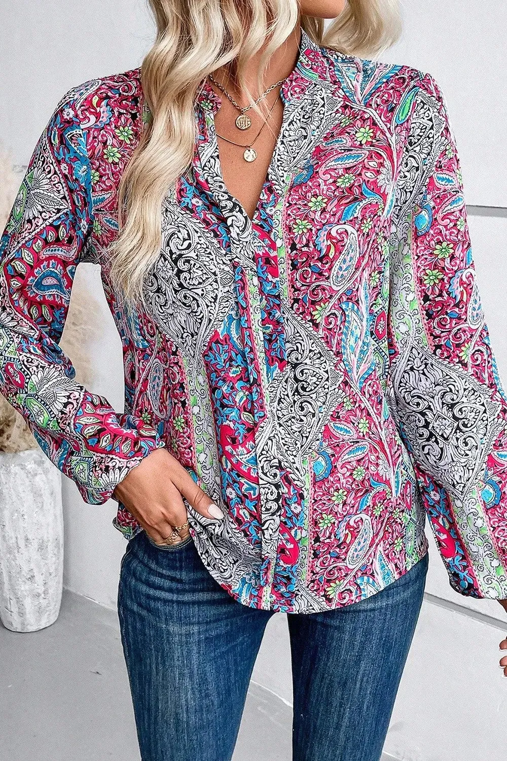 Printed Notched Long Sleeve Shirt sold by Gigi Laurent product image thumbnail 4