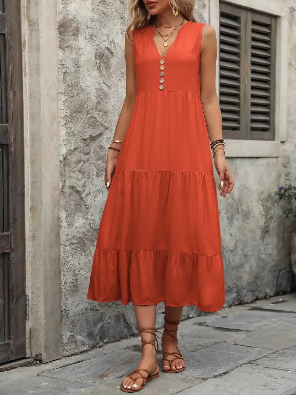 Ivy Lane Decorative Button Notched Sleeveless Dress sold by Gigi Laurent product image thumbnail 5