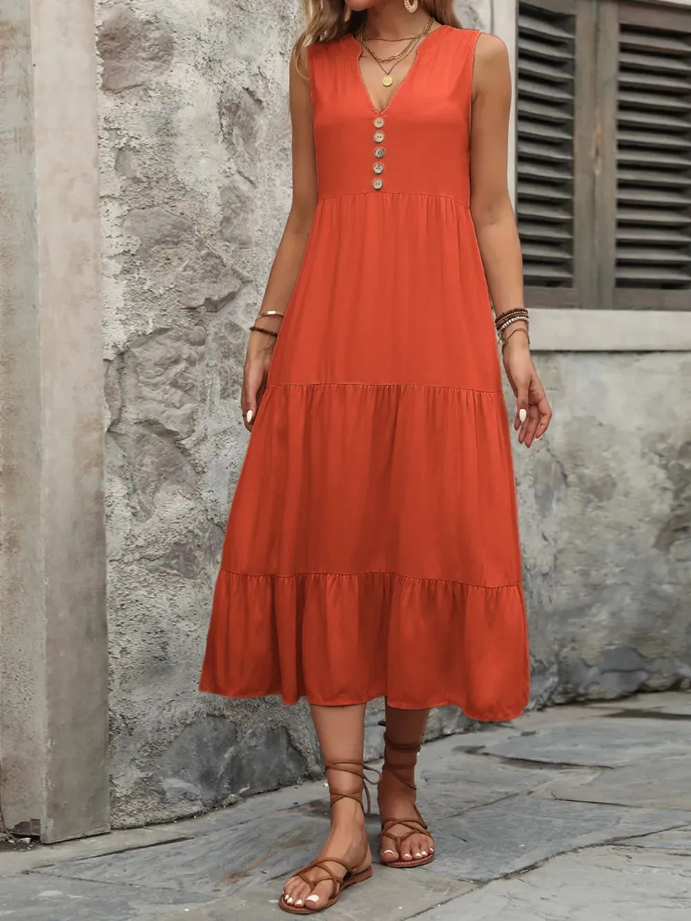 Ivy Lane Decorative Button Notched Sleeveless Dress sold by Gigi Laurent product image thumbnail 3