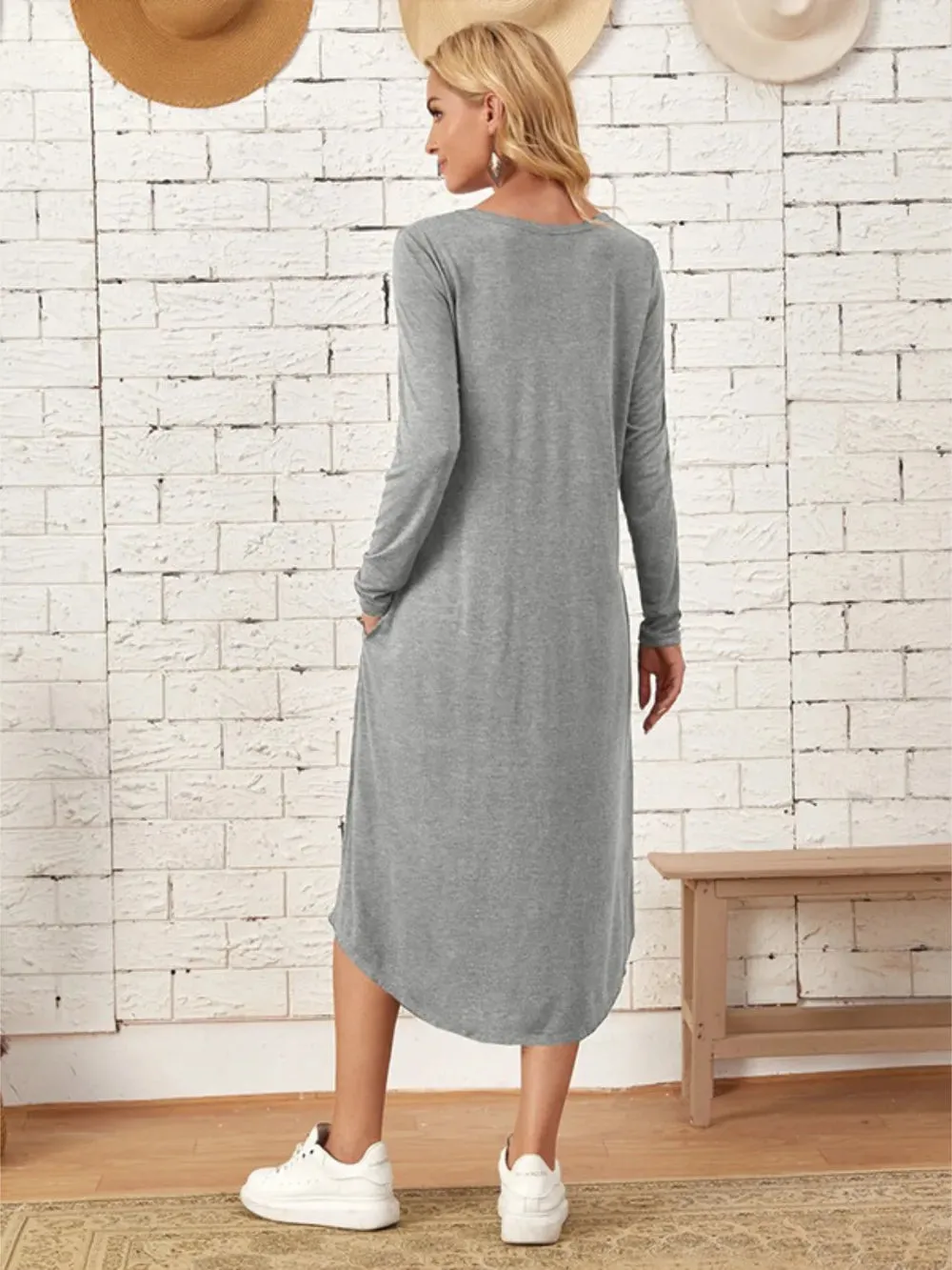 Pocketed Round Neck Long Sleeve Tee Dress sold by Gigi Laurent product image thumbnail 5