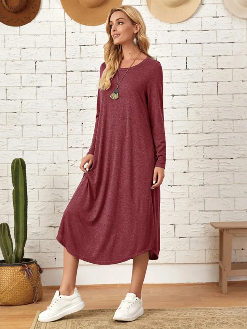 Pocketed Round Neck Long Sleeve Tee Dress sold by Gigi Laurent product image thumbnail 2