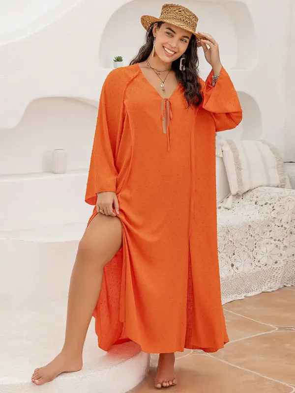Plus Size Tie Neck Long Sleeve Slit Dress sold by Gigi Laurent