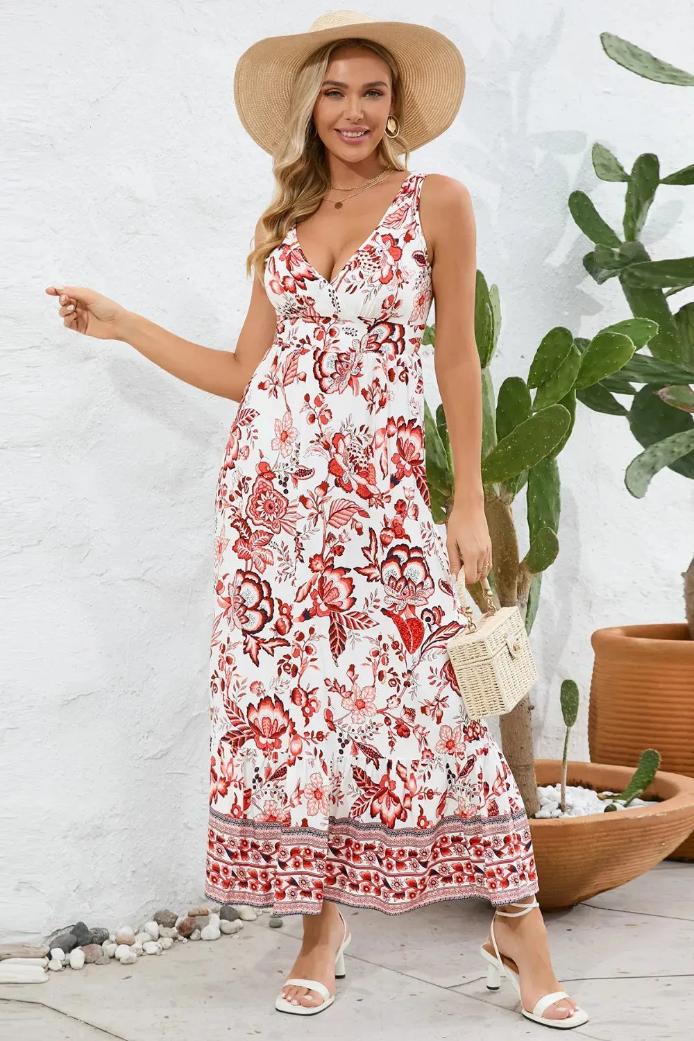 Printed V-Neck Wide Strap Dress sold by Gigi Laurent product image thumbnail 3