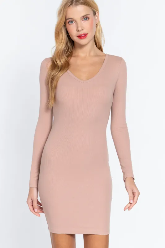 Long Slv V-neck Mini Rib Dress sold by Gigi Laurent