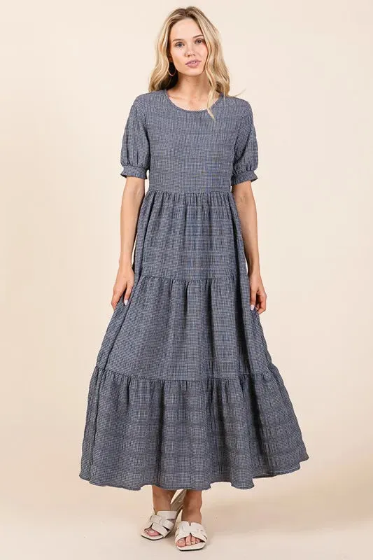 BOMBOM Textured Short Sleeve Tiered Dress sold by Gigi Laurent product image thumbnail 2