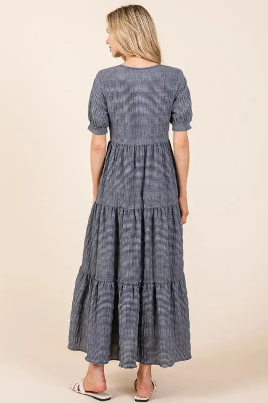 BOMBOM Textured Short Sleeve Tiered Dress sold by Gigi Laurent product image thumbnail 4