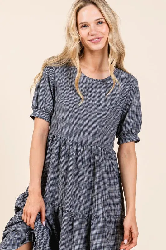 BOMBOM Textured Short Sleeve Tiered Dress sold by Gigi Laurent product image thumbnail 5