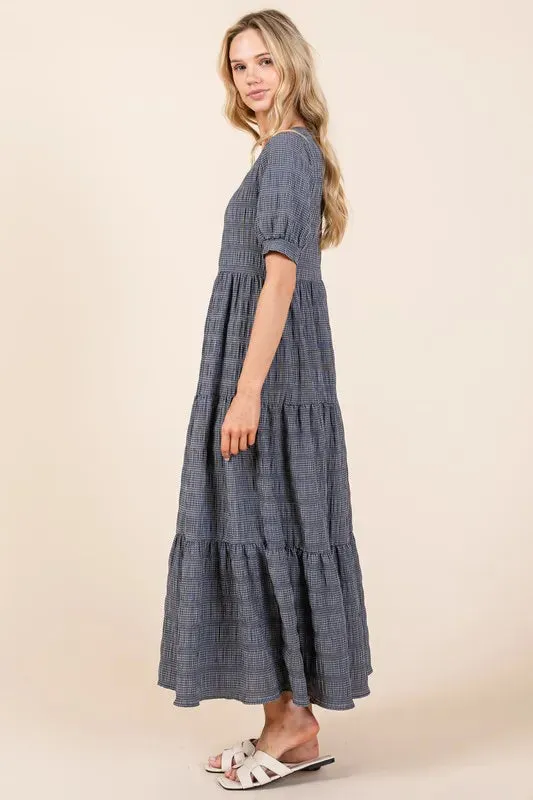 BOMBOM Textured Short Sleeve Tiered Dress sold by Gigi Laurent product image thumbnail 3