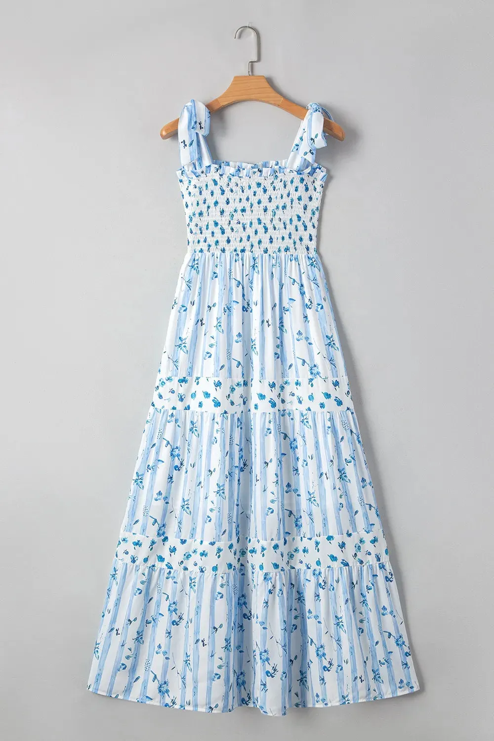 Floral Smocked Tied Straps A-Lined Tiered Dress sold by Gigi Laurent product image thumbnail 5