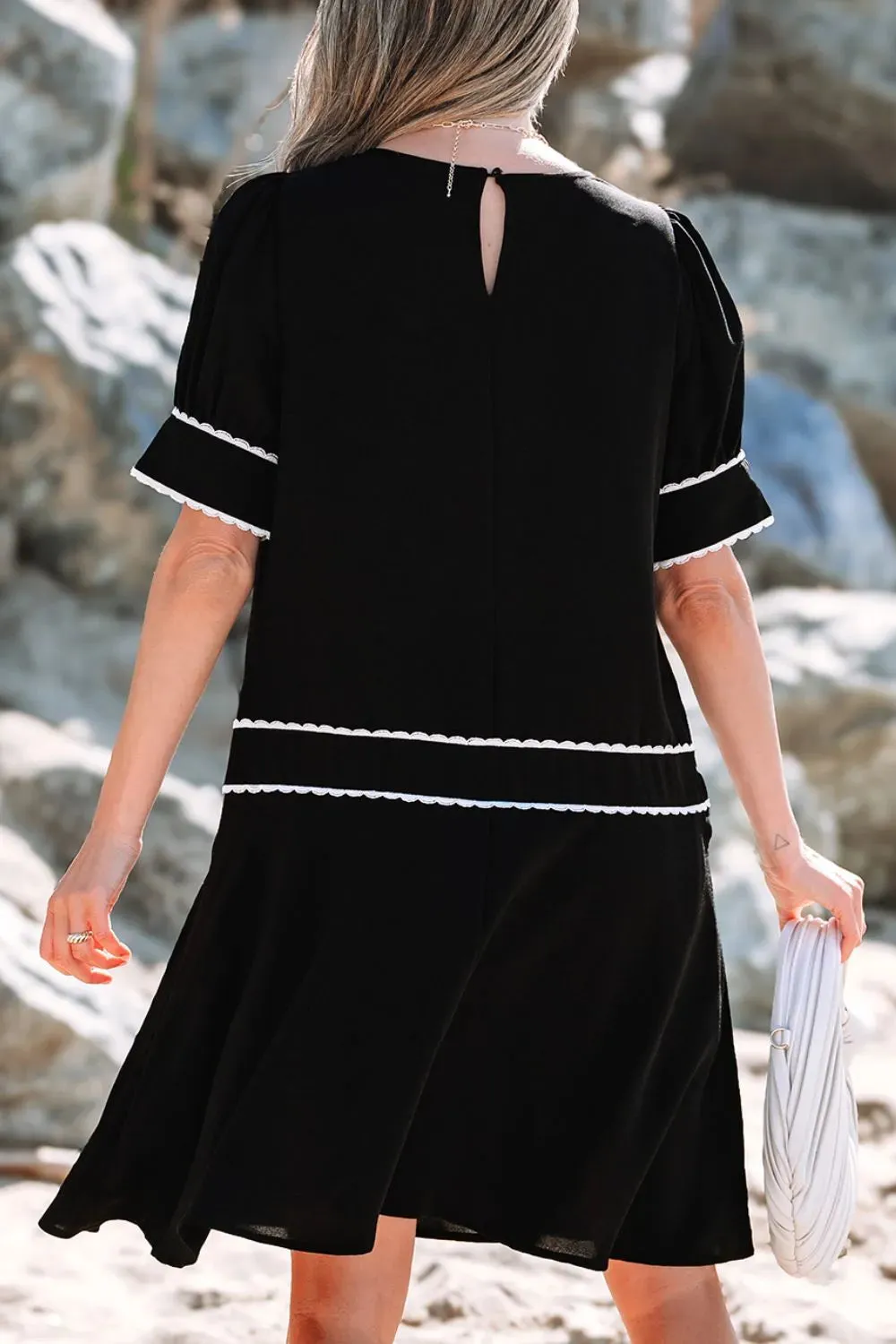 Contrast Scallop Trim Bow Detail Short Sleeve Shift Dress sold by Gigi Laurent product image thumbnail 3