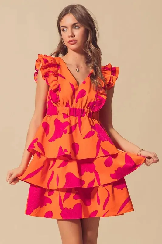 SO ME Floral V Neck Layered Dress with Elasticized Waist sold by Gigi Laurent product image thumbnail 5