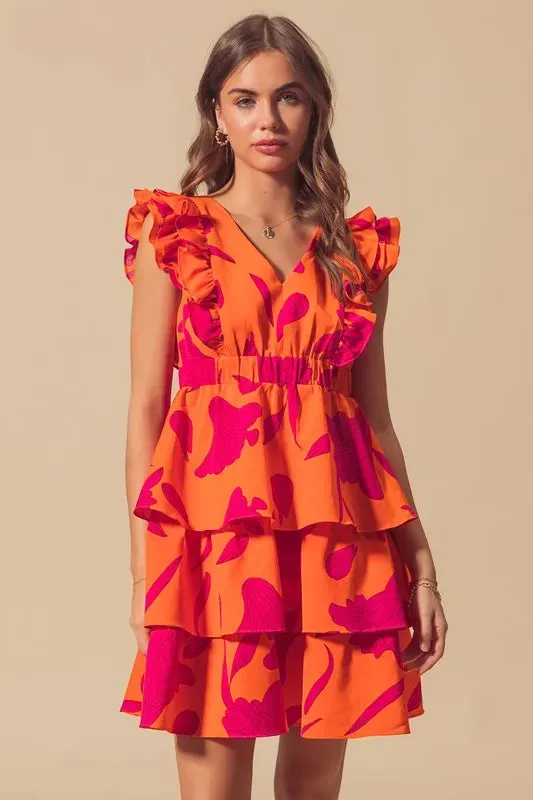 SO ME Floral V Neck Layered Dress with Elasticized Waist sold by Gigi Laurent
