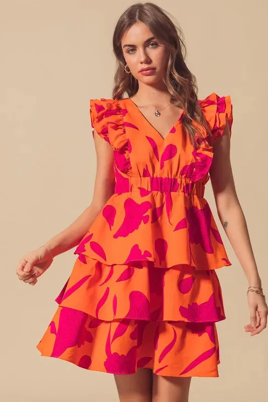 SO ME Floral V Neck Layered Dress with Elasticized Waist sold by Gigi Laurent product image thumbnail 4