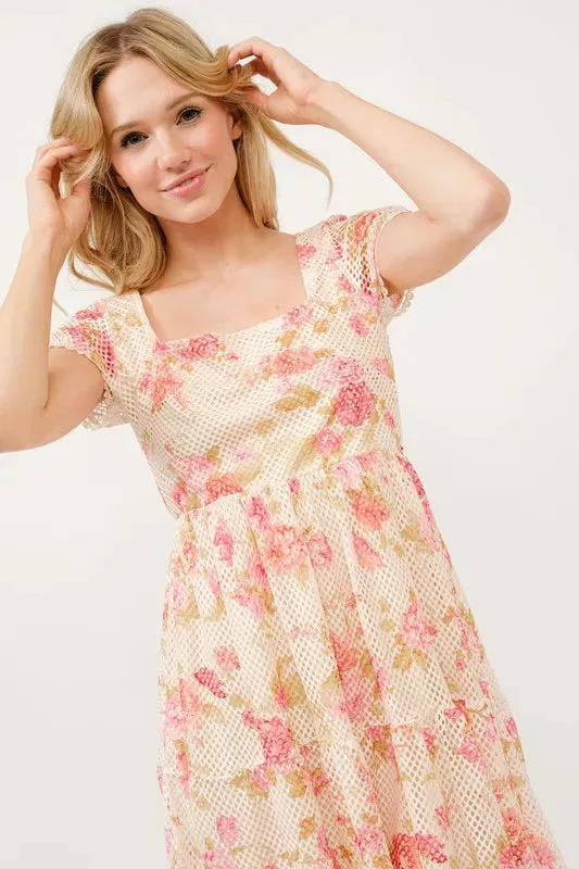 And The Why Square Neck Tiered Floral Fishnet Dress sold by Gigi Laurent product image thumbnail 3