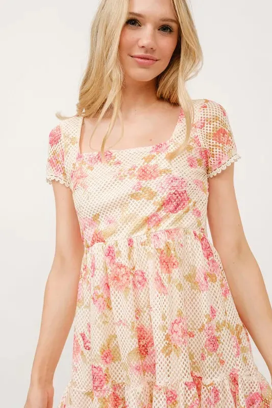 And The Why Square Neck Tiered Floral Fishnet Dress sold by Gigi Laurent product image thumbnail 2