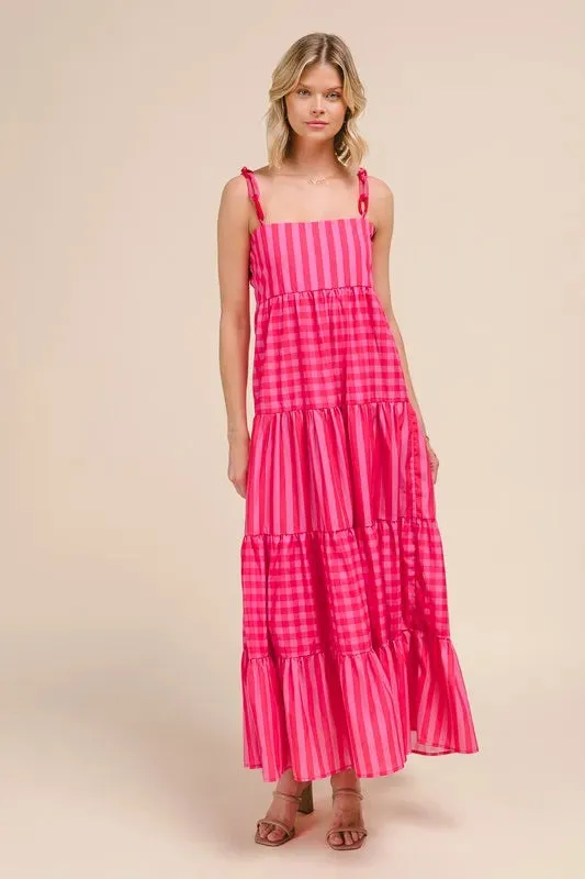 SO ME Stripe Tiered Maxi Dress with Colorful Chain Strap sold by Gigi Laurent