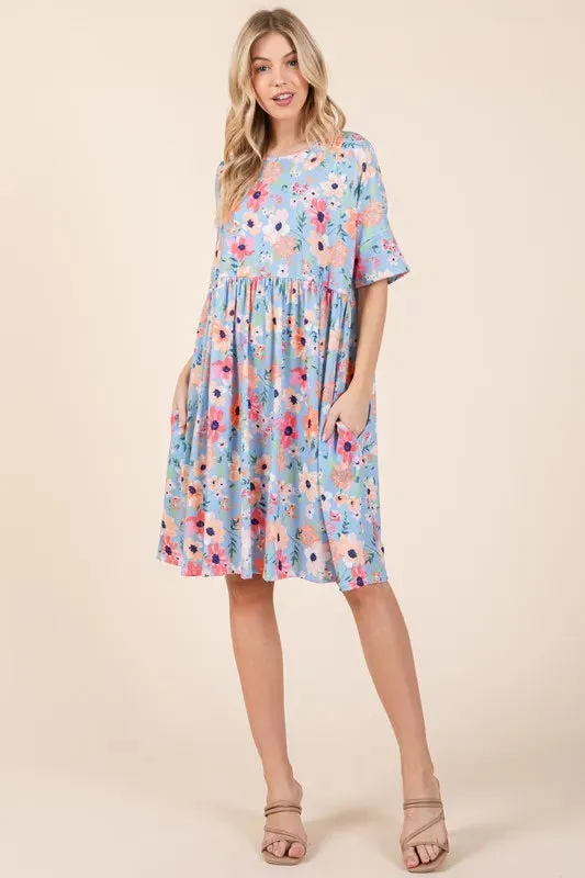 BOMBOM Floral Shirred Dress with Pockets sold by Gigi Laurent