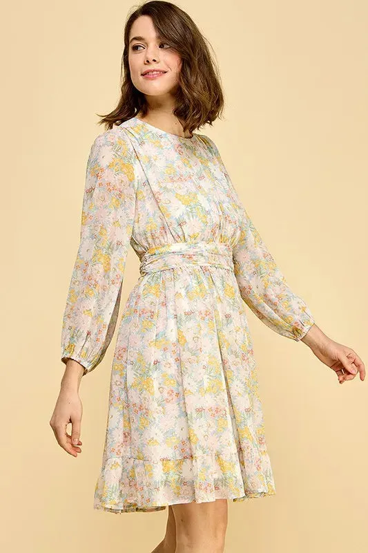 Lime 'N' Chili Chiffon Floral Print Belted Dress with Back Zipper sold by Gigi Laurent product image thumbnail 2