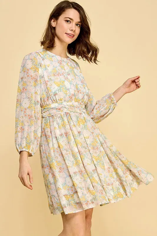 Lime 'N' Chili Chiffon Floral Print Belted Dress with Back Zipper sold by Gigi Laurent product image thumbnail 5