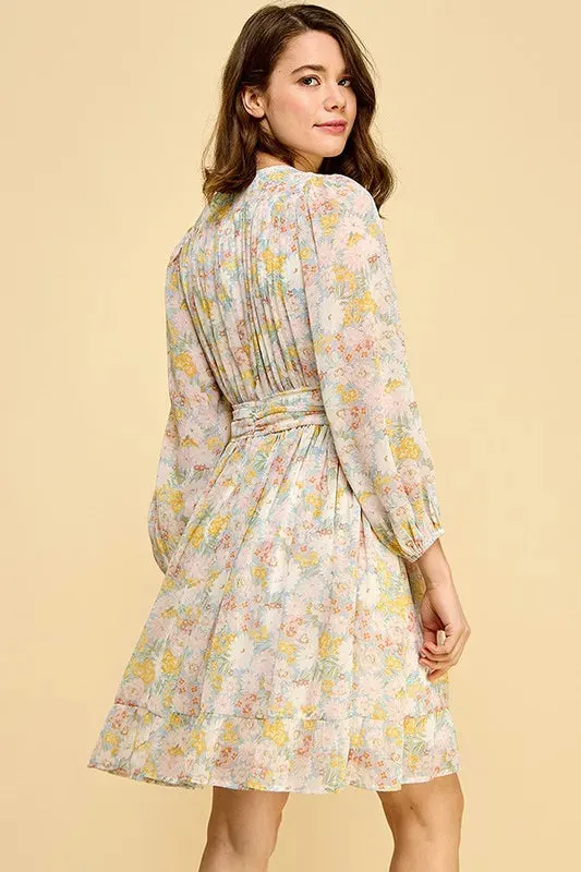 Lime 'N' Chili Chiffon Floral Print Belted Dress with Back Zipper sold by Gigi Laurent product image thumbnail 3