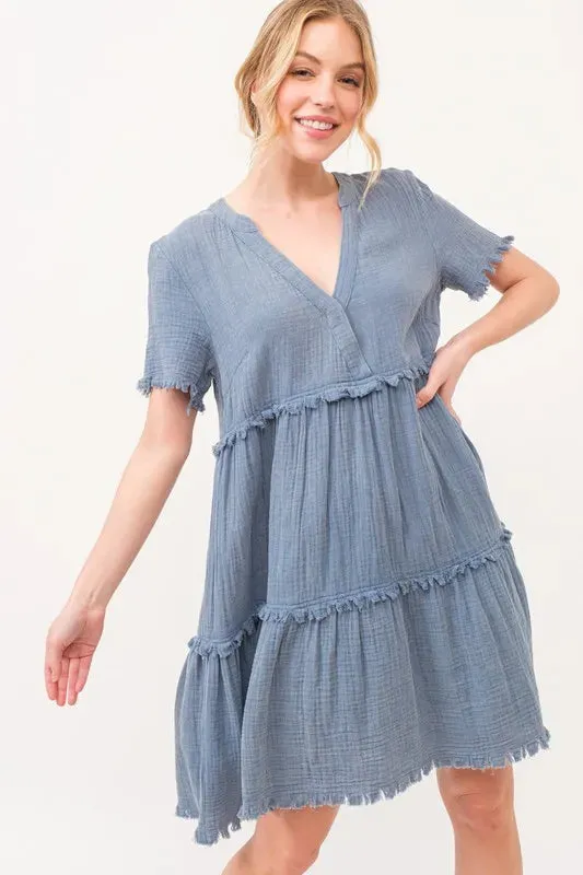 And The Why Washed Frayed Detail Tiered Dress sold by Gigi Laurent product image thumbnail 2