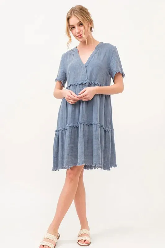 And The Why Washed Frayed Detail Tiered Dress sold by Gigi Laurent product image thumbnail 5