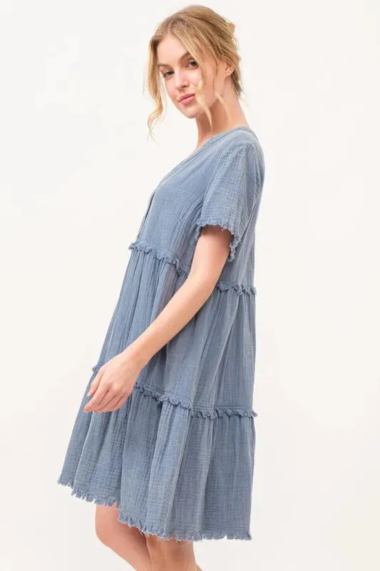 And The Why Washed Frayed Detail Tiered Dress sold by Gigi Laurent product image thumbnail 4