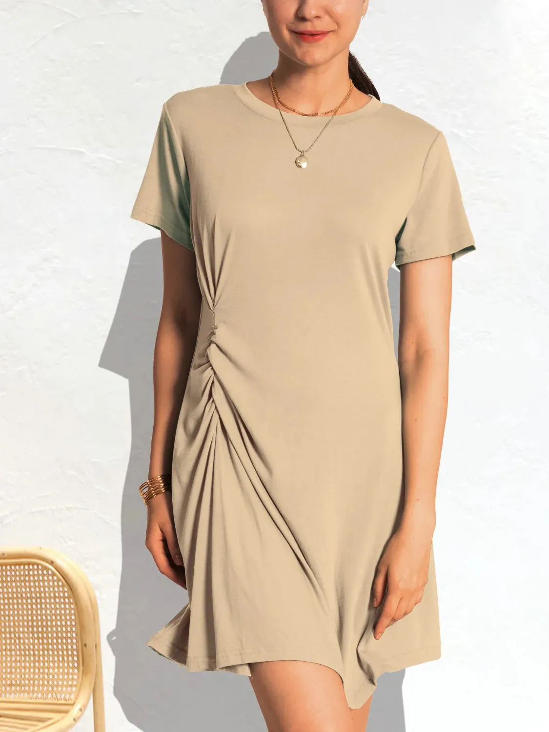 Ruched Short Sleeve Mini Tee Dress sold by Gigi Laurent product image thumbnail 4