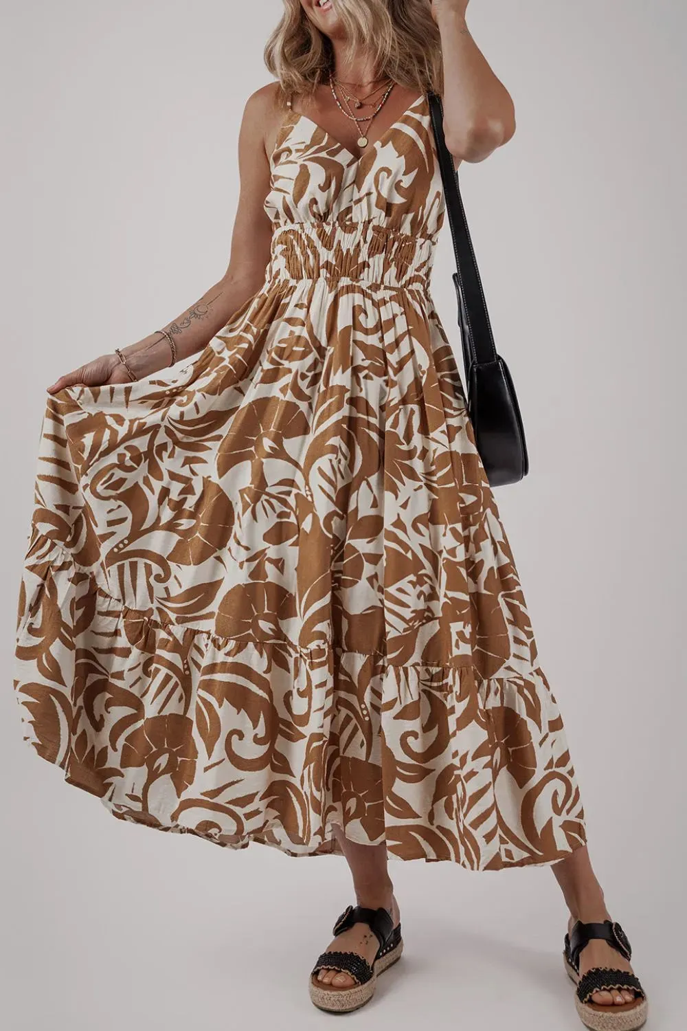 Floral Shirred High Waist Spaghetti Straps Dress sold by Gigi Laurent product image thumbnail 2