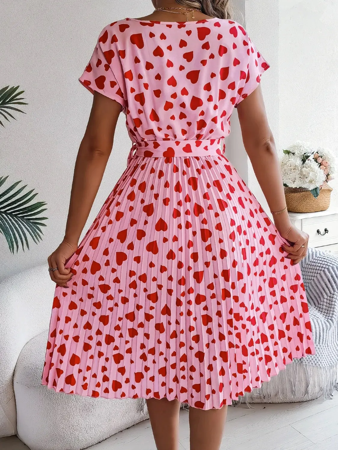 Heart Print Short Sleeve Tie Waist Dress sold by Gigi Laurent product image thumbnail 2