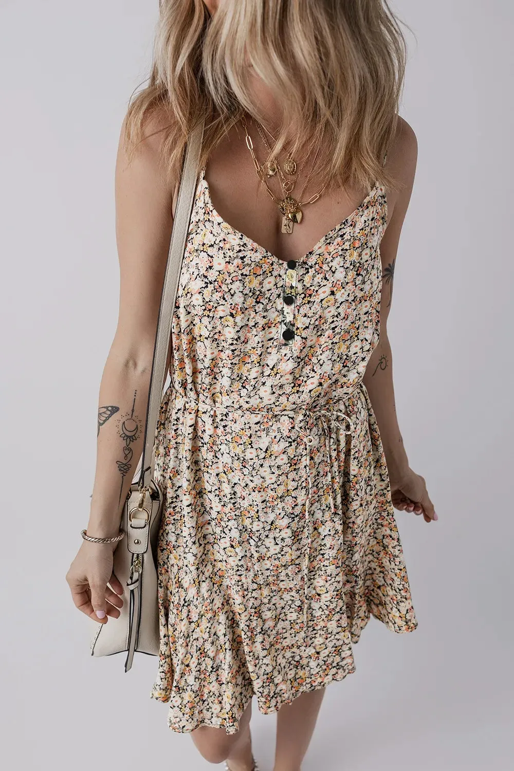 Boho Floral Printed Tie Waist Flared Sundress sold by Gigi Laurent product image thumbnail 4